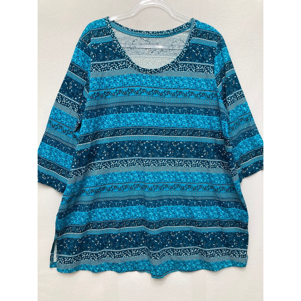 Woman Within Top size 22/24 Floral Geometric Stripe 3/4 Sleeve Cotton Stretch